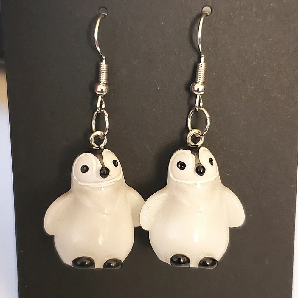 Handmade Black White Winter Penguin Earrings